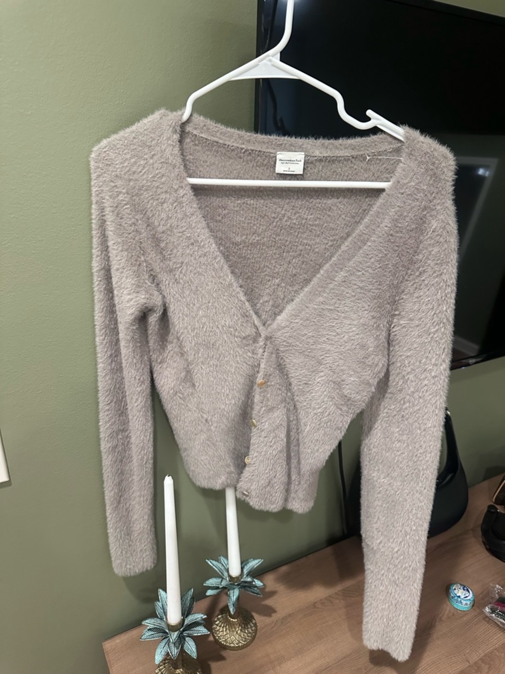 Abercrombie & Fitch Plush Taupe V-Neck Button Cardigan